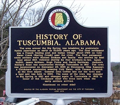 Sign telling the history of Tuscumbia Alabama