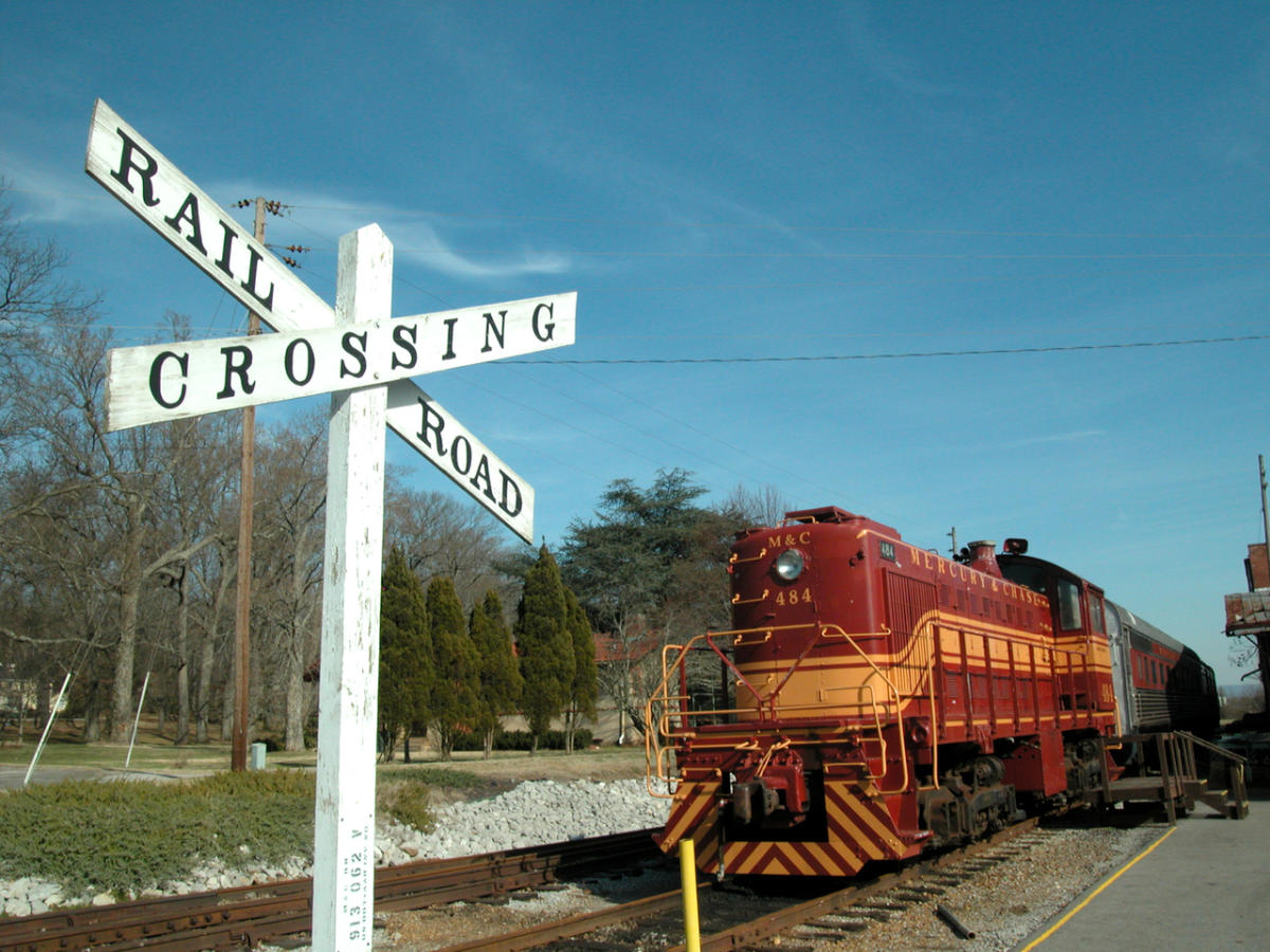 Locomotive at Railroad Crossing