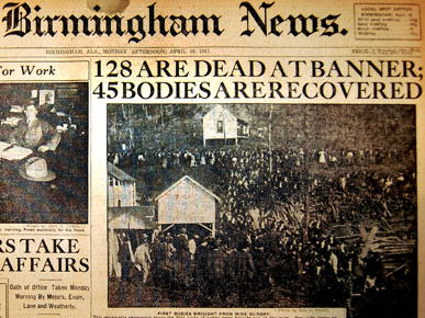 1911 Birmingham Newspaper Headline About the Banner Mine Explosion
