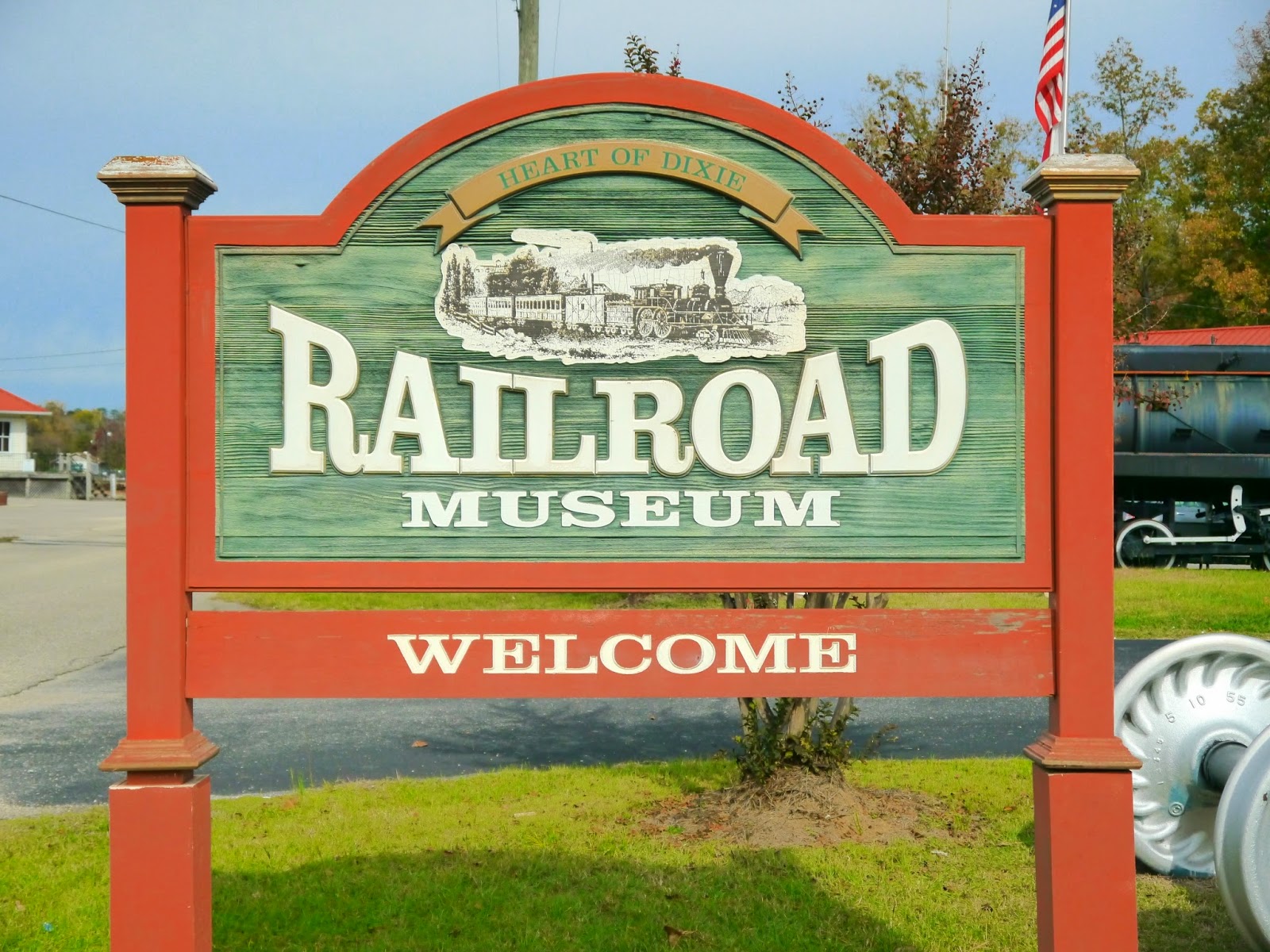 The Heart of Dixie Railroad Welcome Sign In Calera Alabama